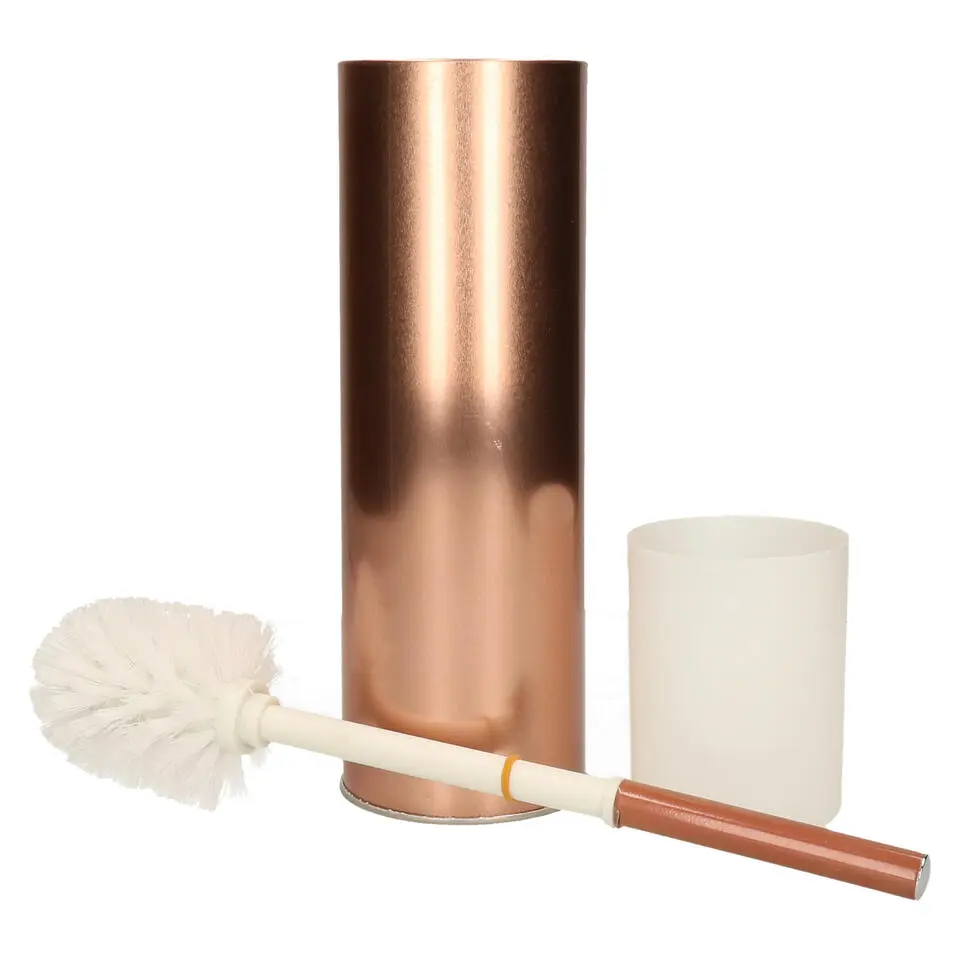 MSV Toilet/wc-borstel in houder - metaal - koper kleur - 27 cm