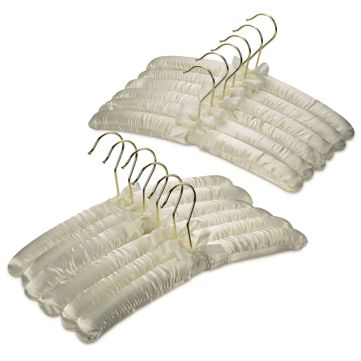 Premium Heavy Duty Thick Satin Padded Hangers Anti Slip - Ivory, Set of 12
