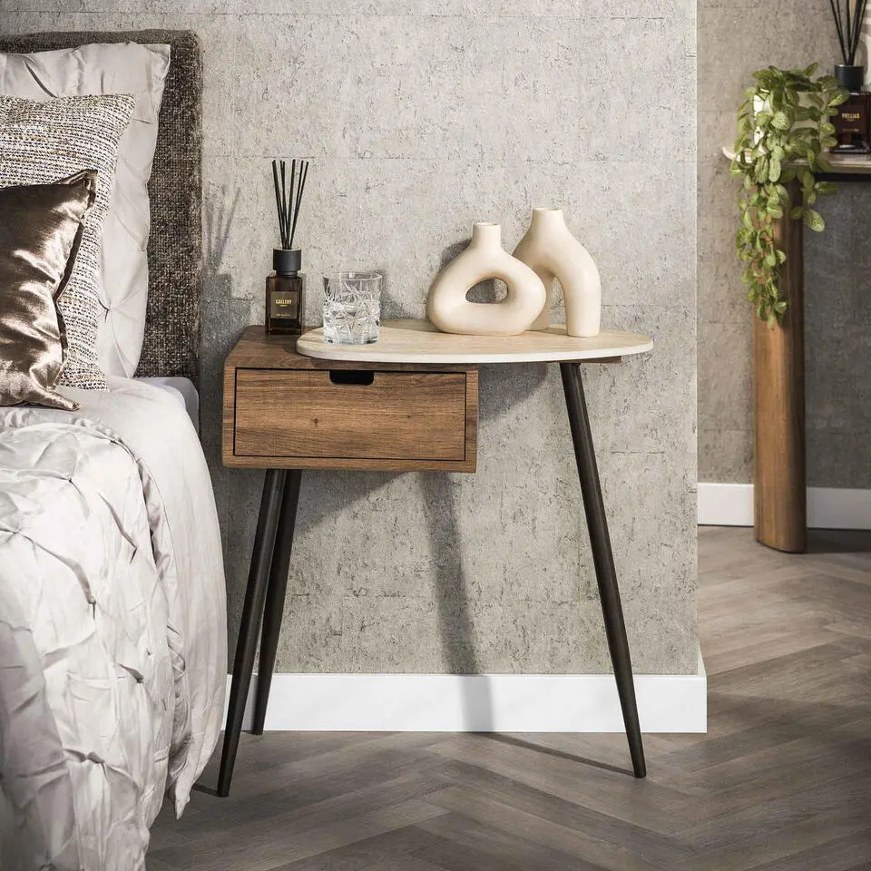 Nachtkastje Hout/Travertin - 60x35x60cm - Travino Rechts