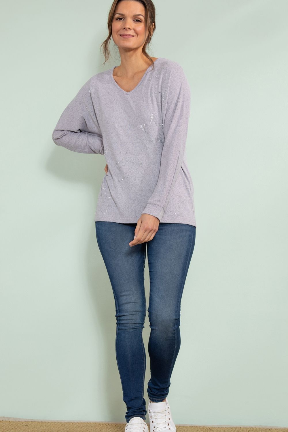 Klass. Super Soft Brushed Knit Embellished Star Lounge Top