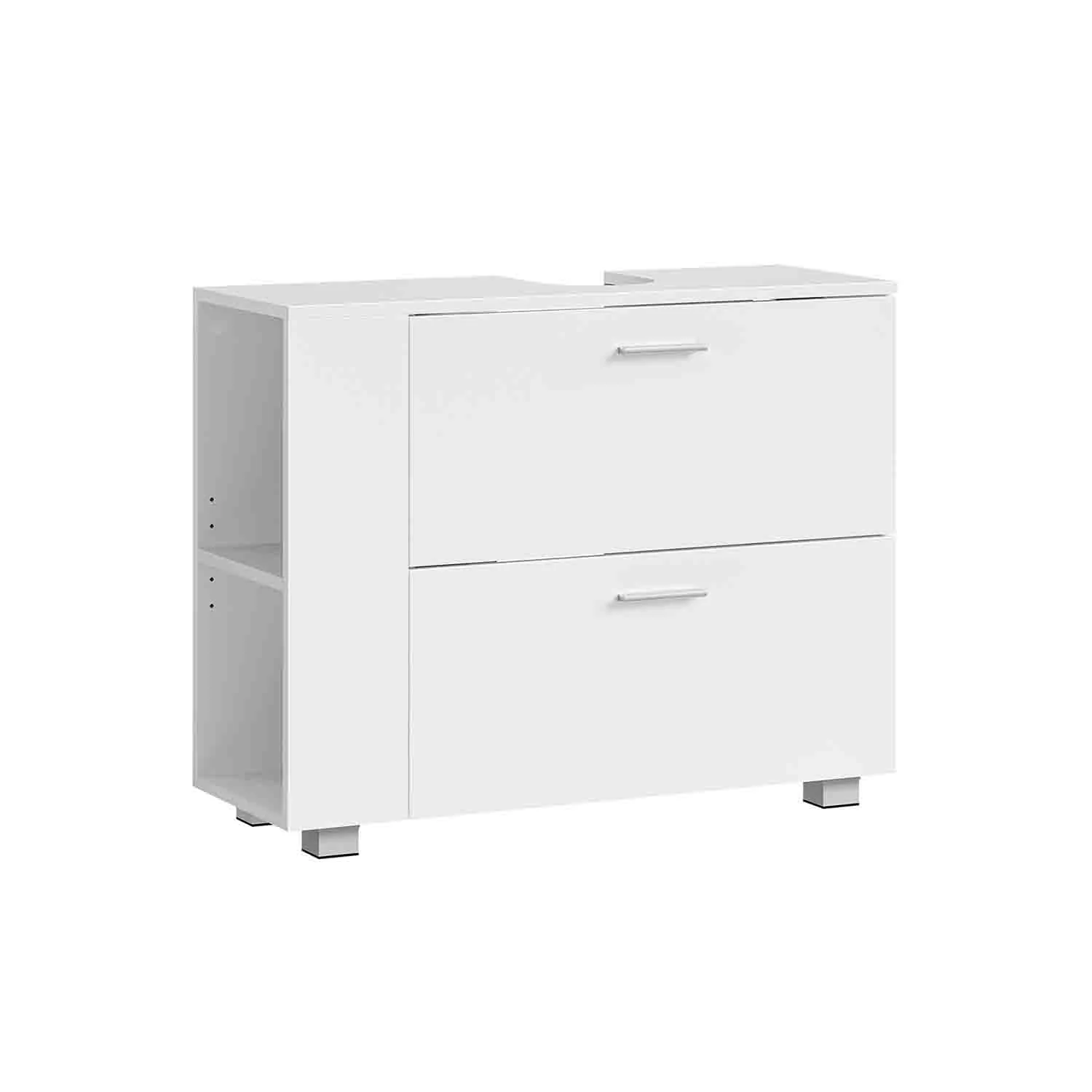 Meuble sous lavabo 2 tiroirs avec rangement ouvert blanc nuage