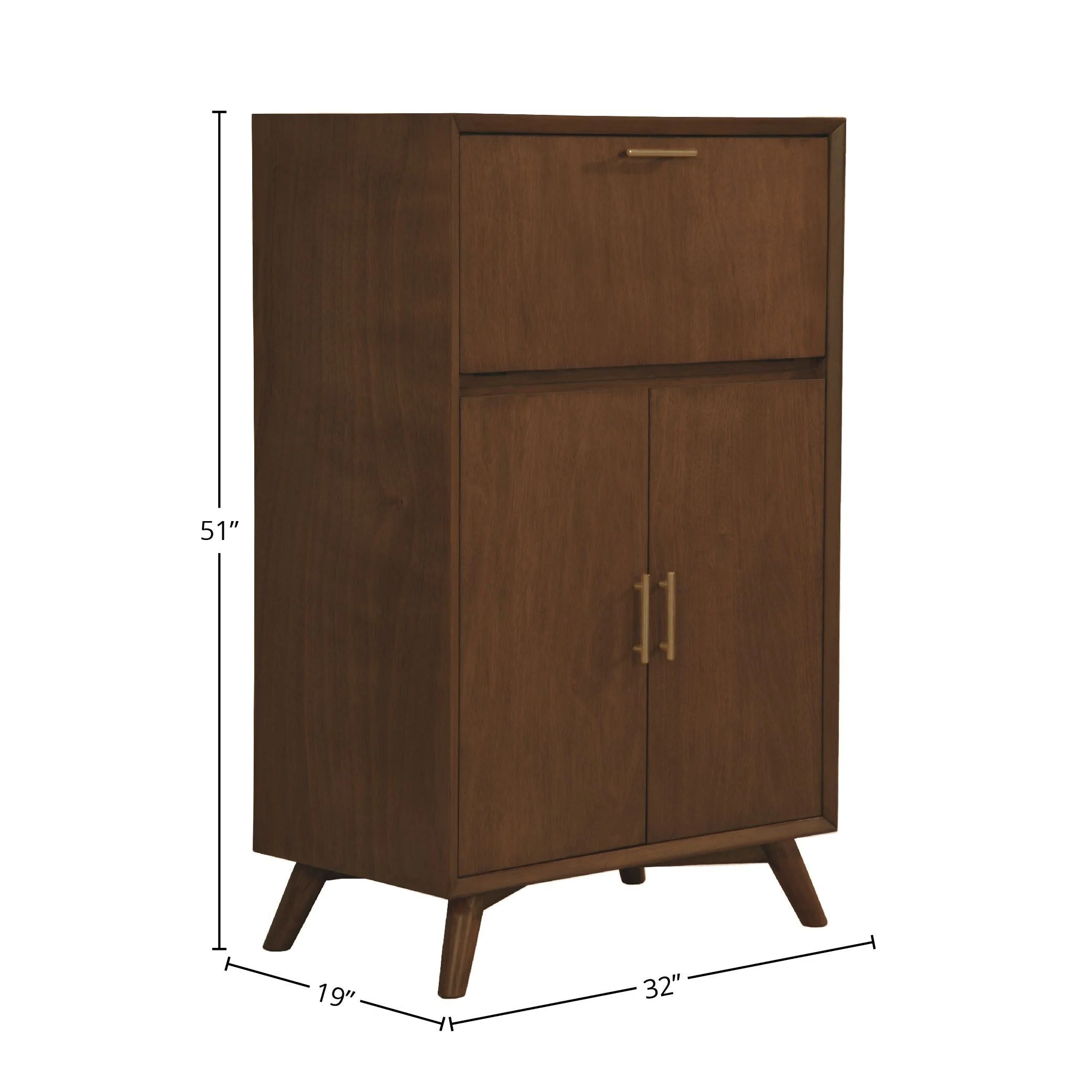 Alpine Furniture Flynn Large Bar Cabinet with Drop Down Tray, Walnut