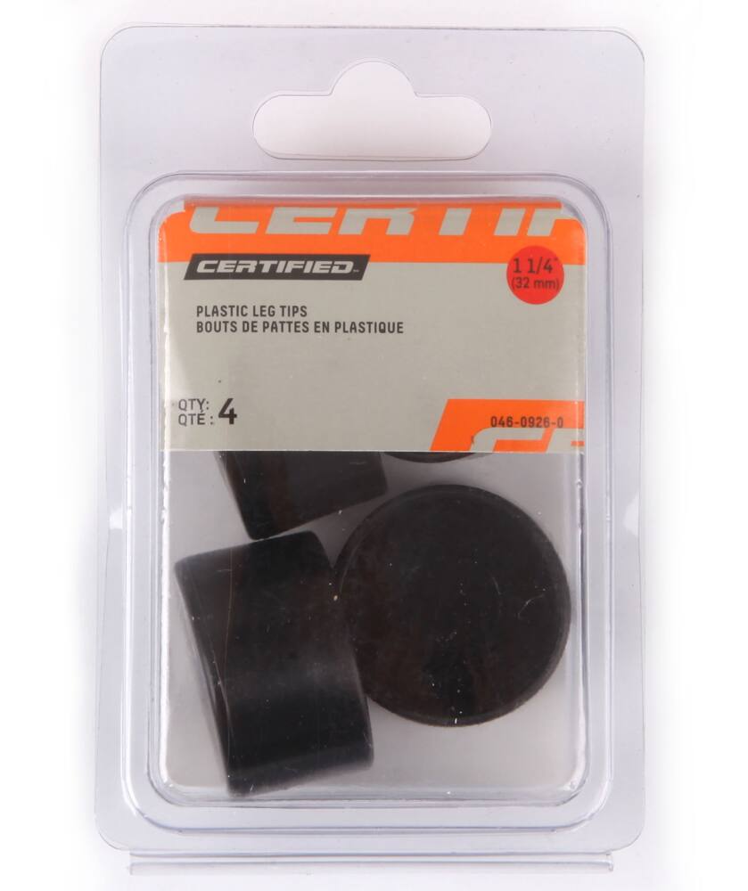 Certified Plastic Leg Tips, For Metal and Wood, 1-1/4-in, 4-pc