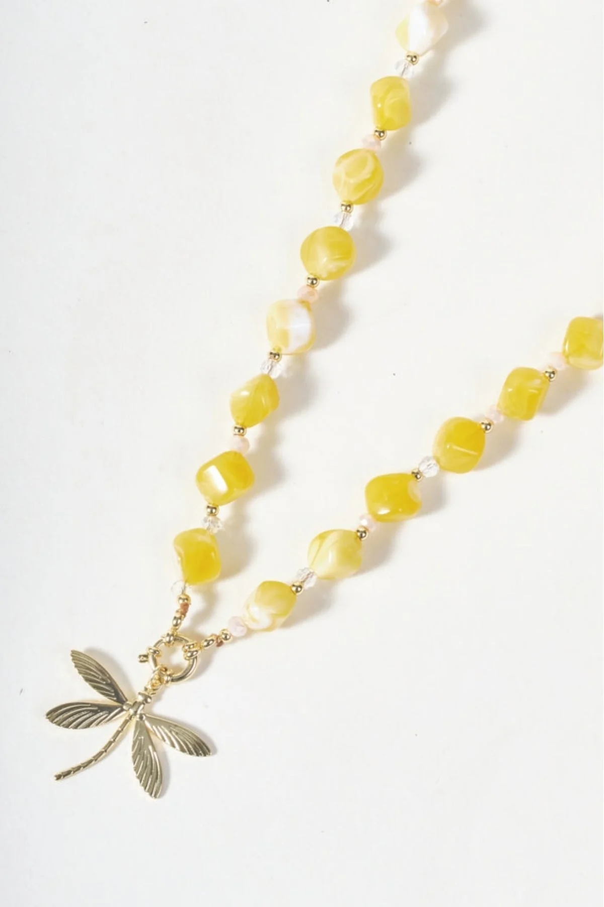 Yellow Beaded Dragonfly Necklace