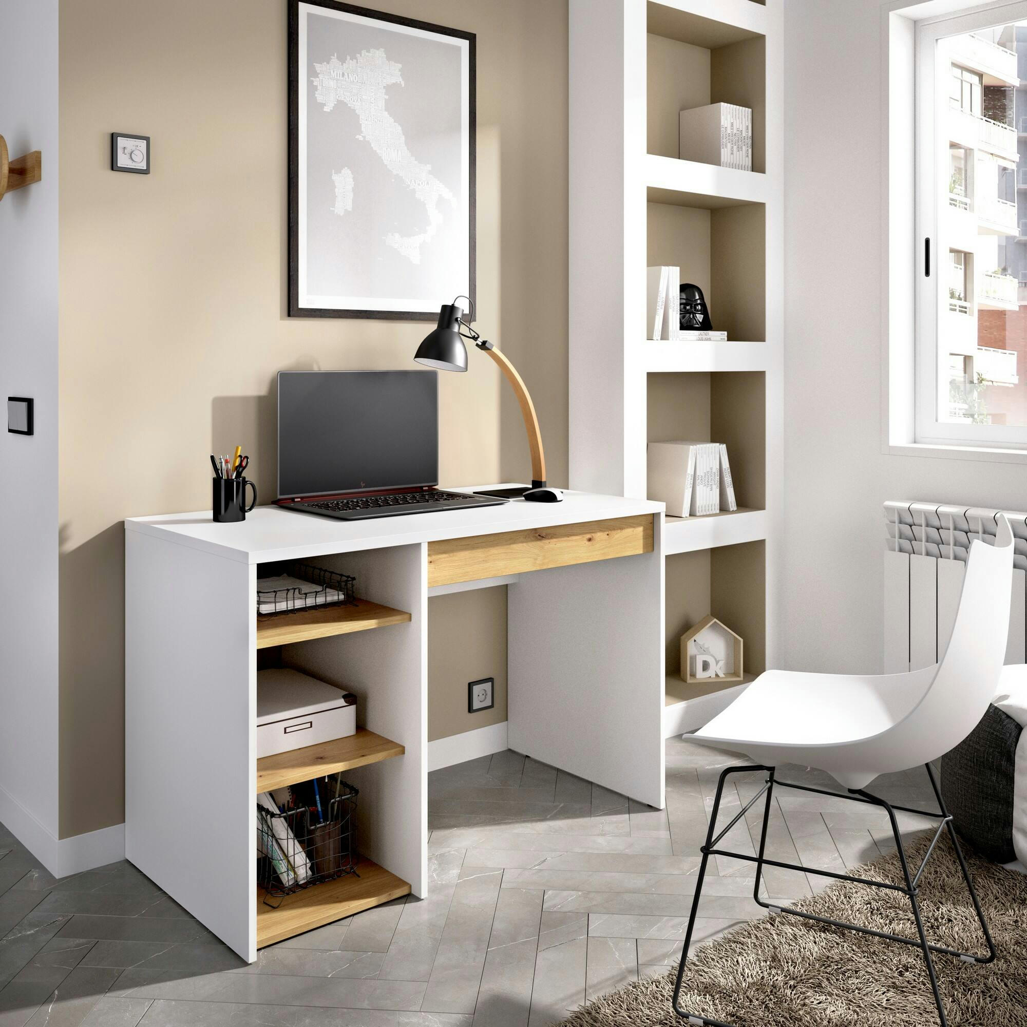 DDIAKIT - Bureau effet bois blanc et chêne noueux