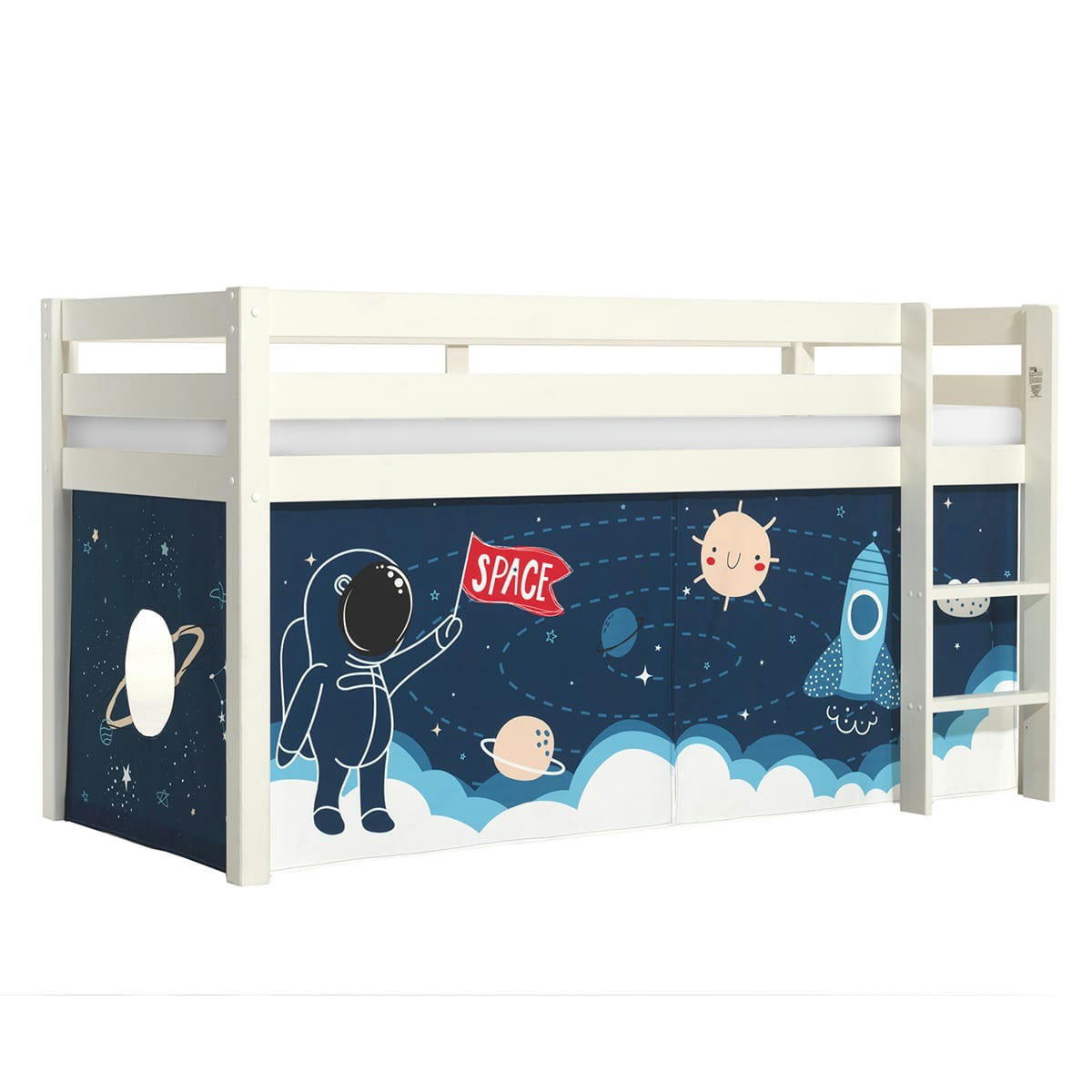 PINO - Lit mi-hauteur 90x200 sommier inclus housse space blanc