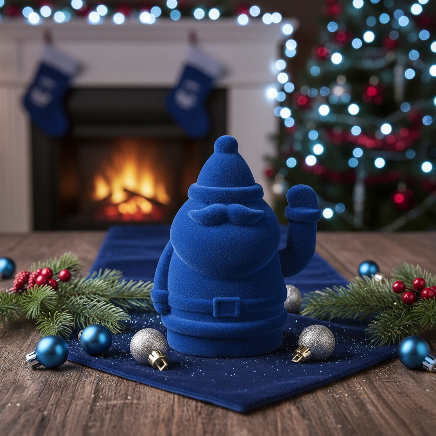 Babbo Natale velluto blu braccio mobile