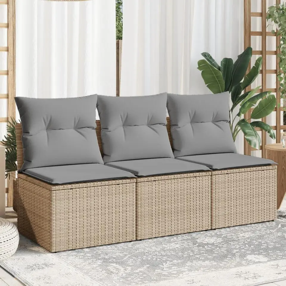 vidaXL - Tuinbank 3-zits - Beige - Poly rattan - Met kussens