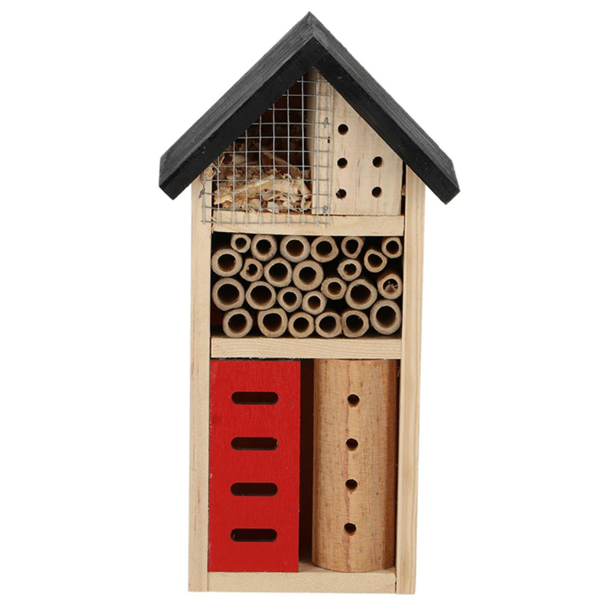 Domek dla owadów drewniany brązowy 26 cm pionowy ozdobny