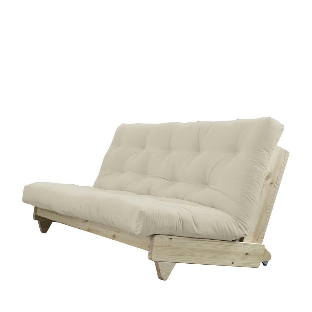FRESH - Canapé convertible en bois naturel et tissu beige 2 places