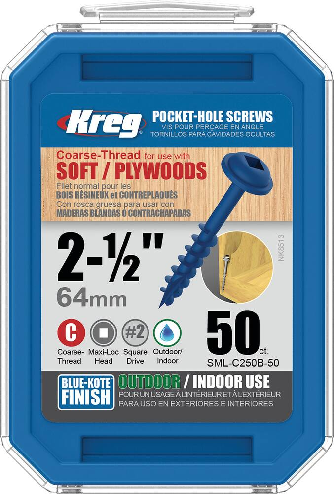 Kreg Blue-Kote™ #8 Coarse Pocket-Hole Screw, 2.5-in, Zinc Coating, 50-pk