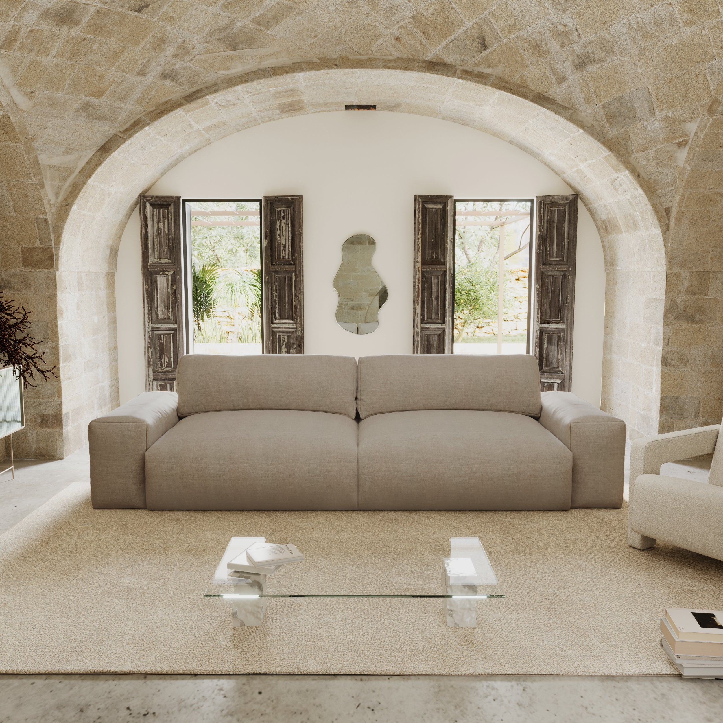 Rechte bank BLISS 4 personen Zacht aanvoelende geweven stof Mol