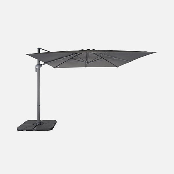 Parasol déporté rectangulaire 3x4m Antibes gris parasol déporté. inclinable. rabattable et rotatif à 360