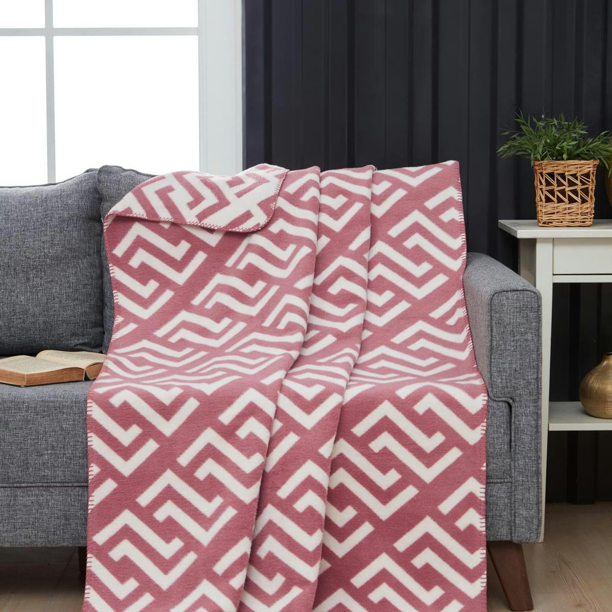 ELECTRA - Plaid chaud coton/acrylique Framboise 130x170 cm