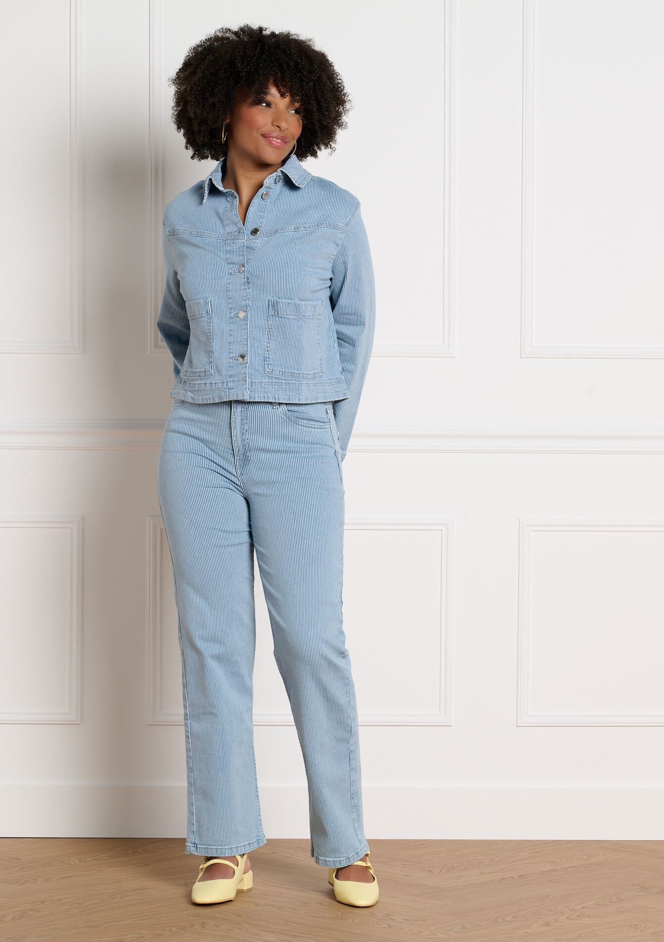 Gestreepte denim broek met rechte pijpen