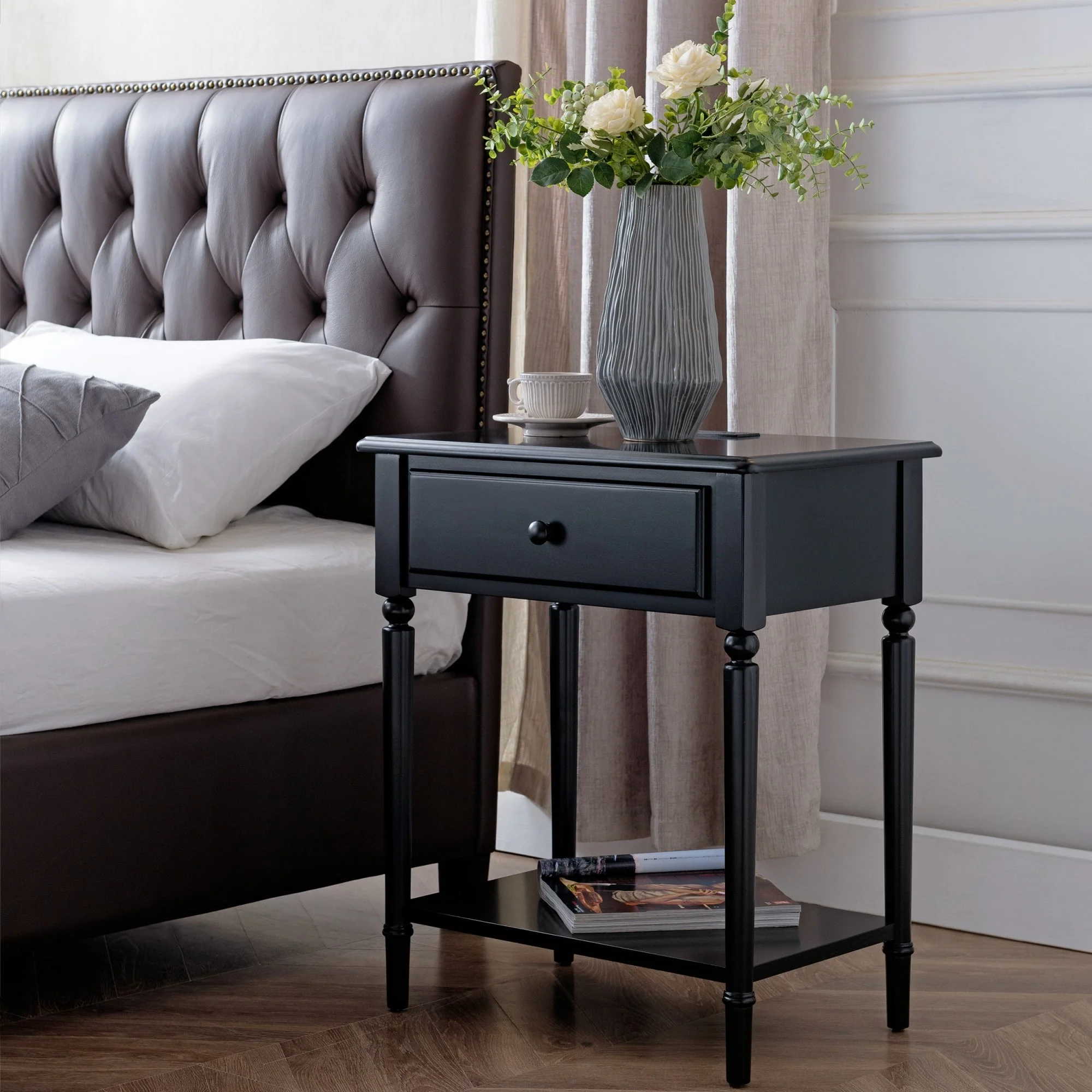 Coastal Charging Nightstand Side Table One Drawer