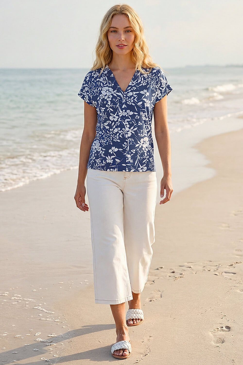 Roman Floral Notch Neck T-Shirt