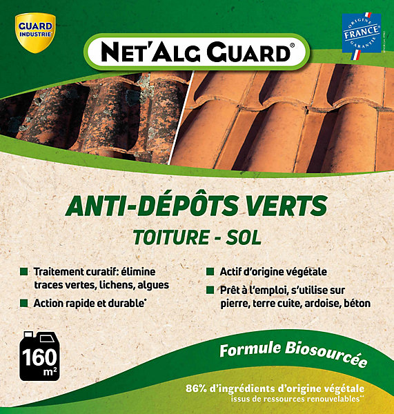 Net Alg Guard Action Visible dès 48 heures Traces Vertes Lichen Ingrédients Origine Végétale Français 4 X 4L 160 m2