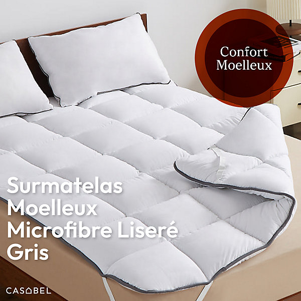CASABEL Surmatelas 180x200 cm 600gsm Extra Moelleux Microfibre Respirante Matelassage Confort 4 Elastiques d Angle