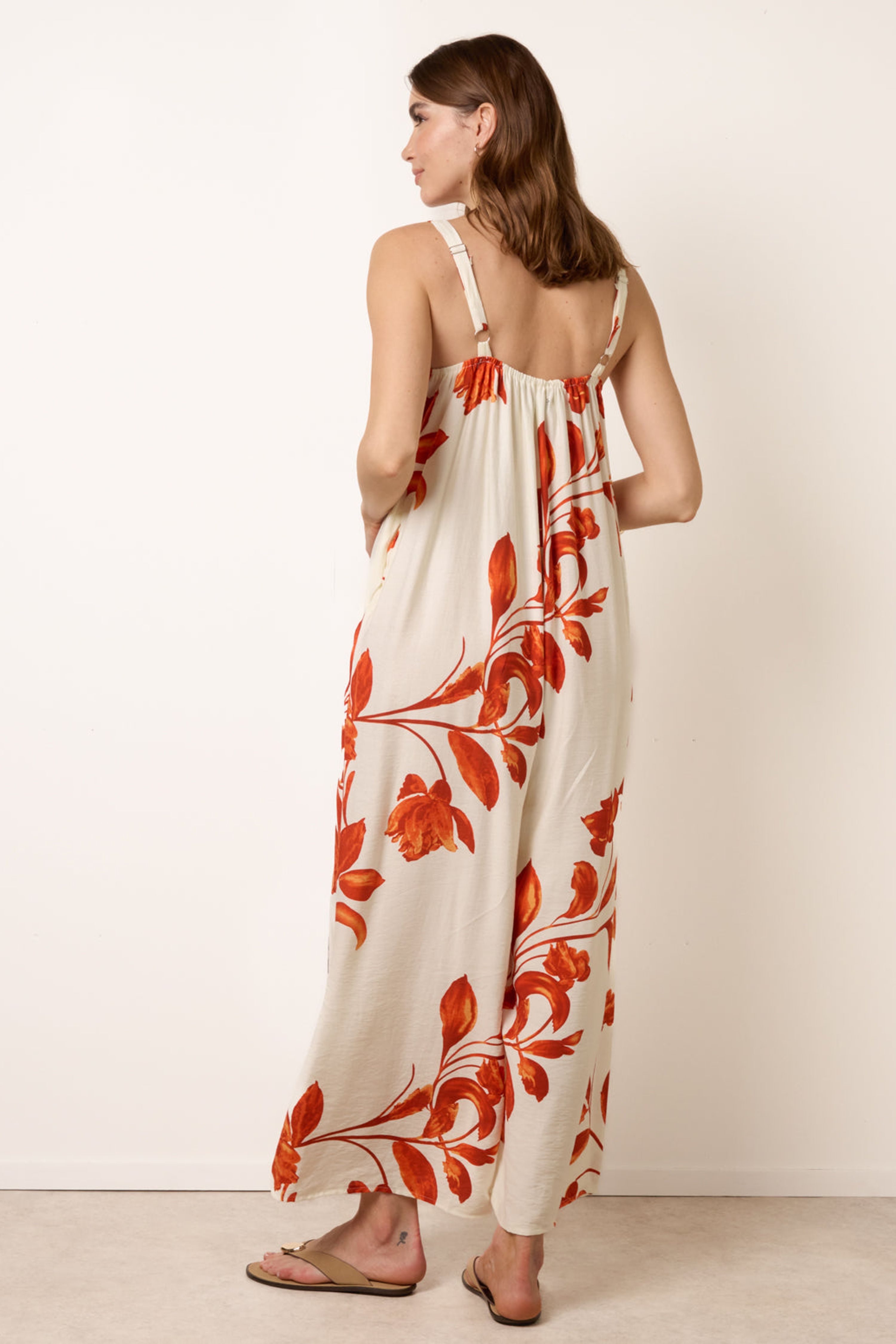 Blue Vanilla Orange Floral Print Wide Leg Jumpsuit