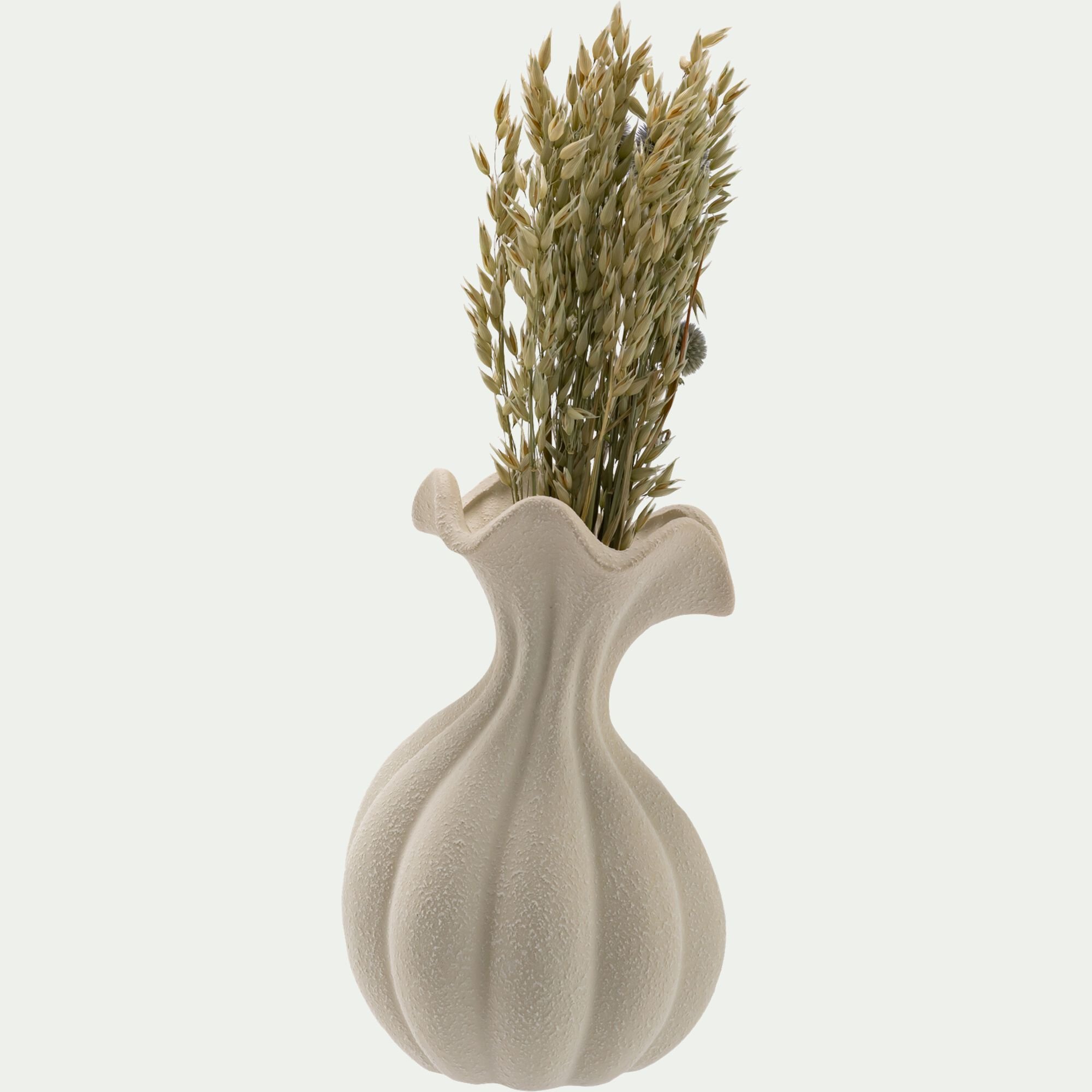 GARDANNE - Vase boule en grès H26,5cm - blanc
