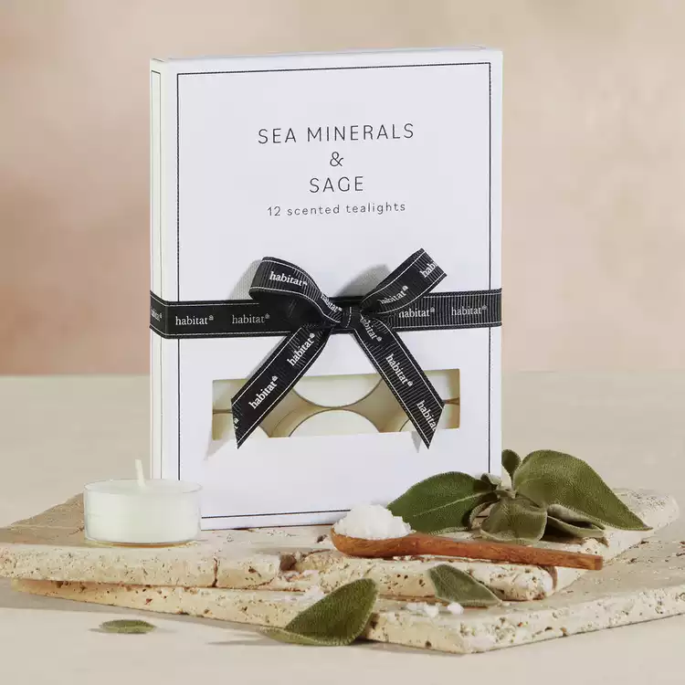 Habitat Pack of 12 Tealight Candles - Sea Minerals & Sage