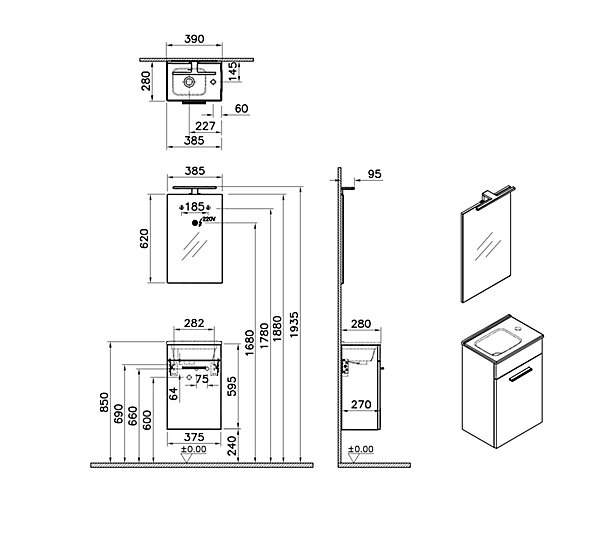 Meuble de salle de bain avec lavabo SAT Delano 60x56x46 cm noir mat (DELANO60ZCSAT)