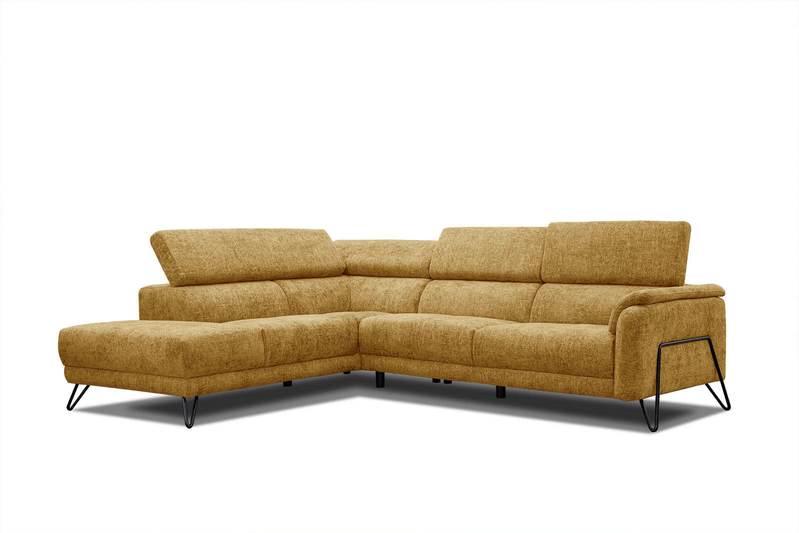 RODEN - Canapé d'angle gauche 5 places tissu doré