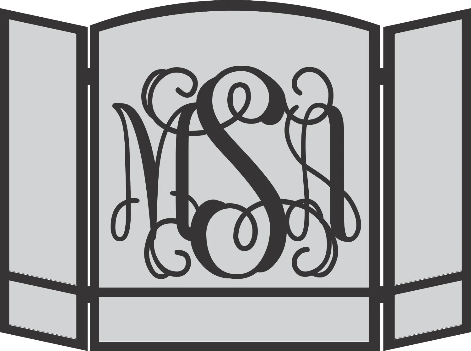 Custom Monogram Fireplace Screen – 3-Panel Steel Arch Screen, Personalized Family Name or Initials