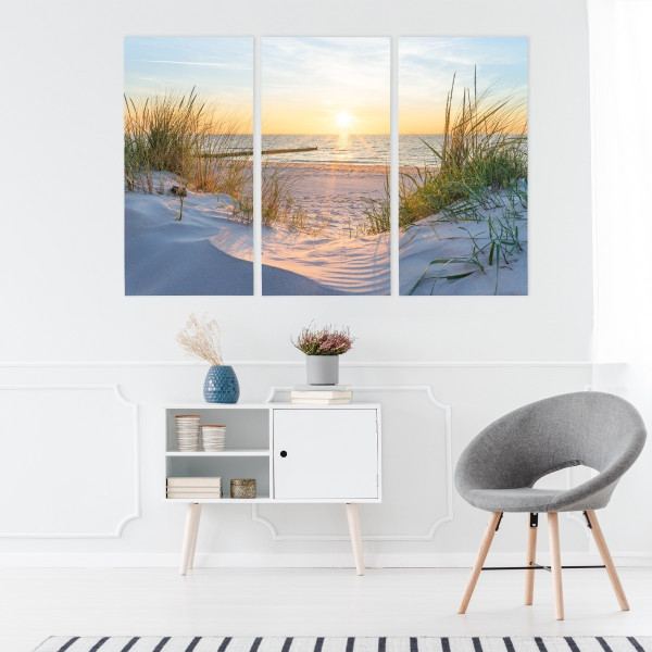 Obraz Tryptyk MORZE Plaża Wydmy Pejzaż 3D 60x40cm