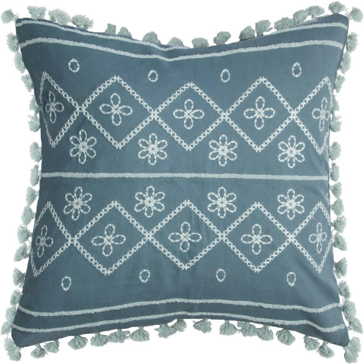 TANGER - Housse de coussin coton  50x50 bleu paon