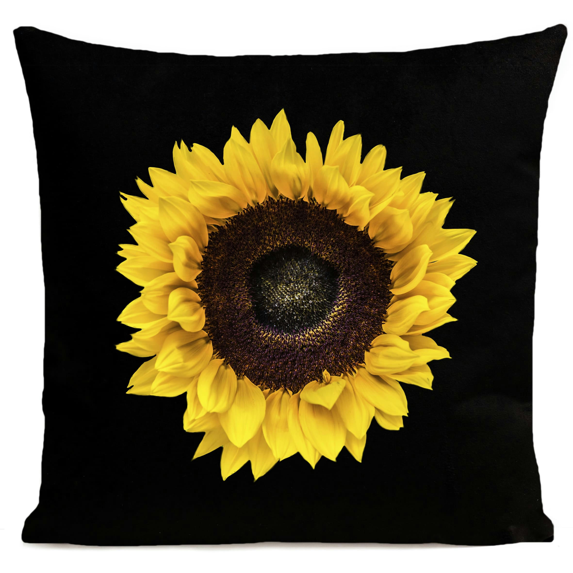 - Coussin floral tournesol noir suédine 40x40cm