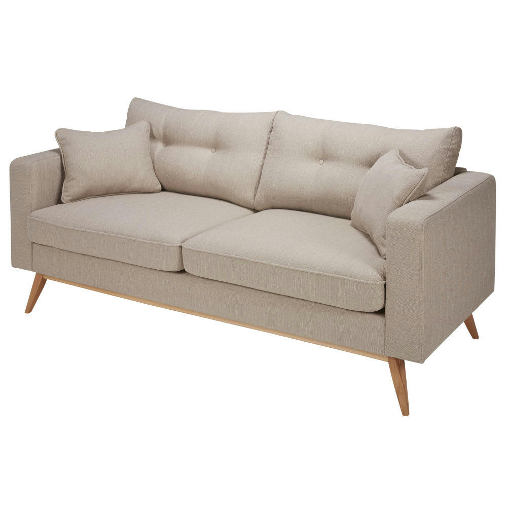 Brooke - Canapé style scandinave 3 places beige