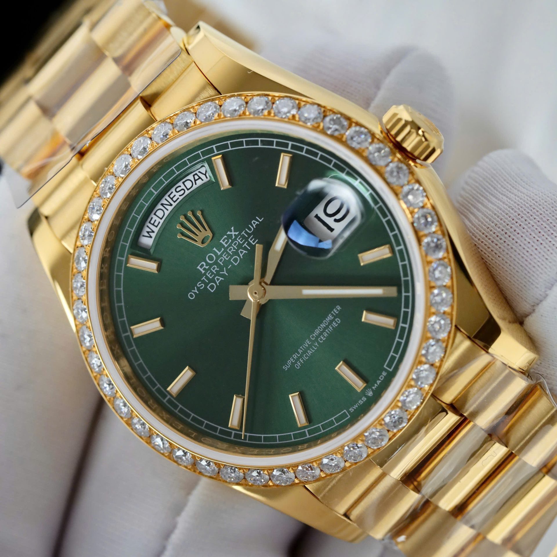 Rolex Day-Date YG Plated Green Dial With Diamonds 36mm Super Clone