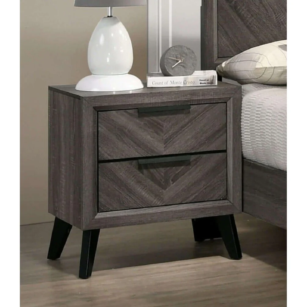 Contemporary 1pc Nightstand Bedroom Furniture Solid wood Chevron Pattern 2-Drawers bedside Table Replicated Wood Grain