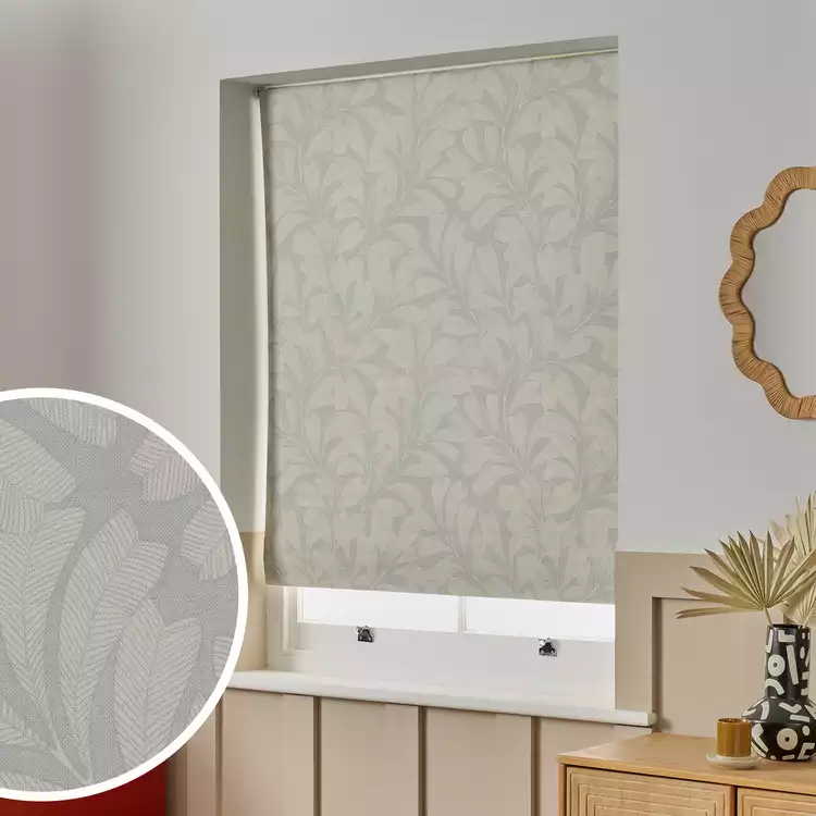 Habitat Linear Leaves Blackout Grey Roller Blind - 90cm