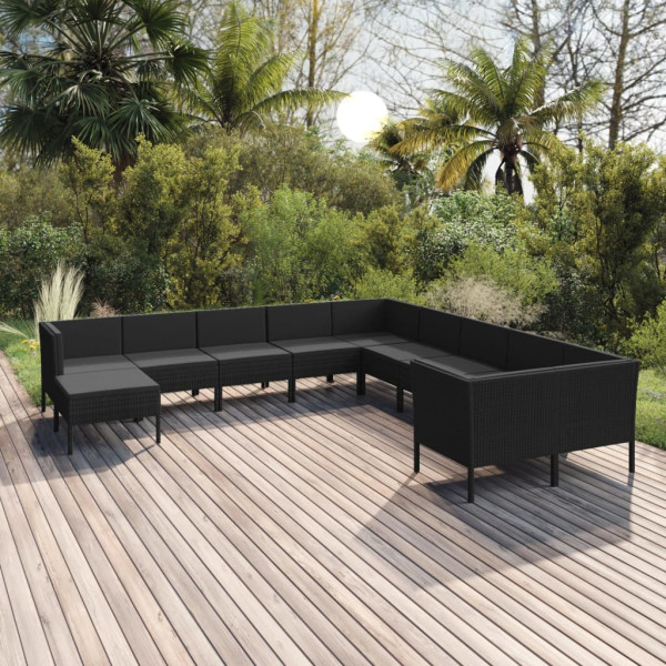 Zestaw wypoczynkowy do ogrodu Czarny Technorattan 4x narożna   6x sofa