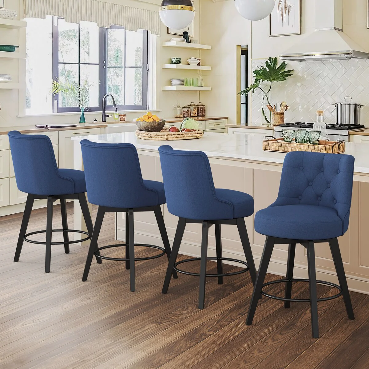 LUE BONA 26 Counter Height Swivel Bar Stools with Solid Wood Frame Set of 4 - 26 H