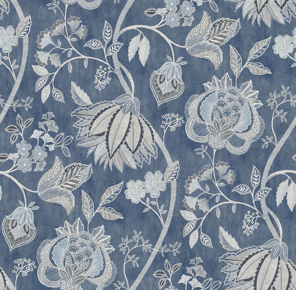Sanders & Sanders behang bloemen donkerblauw - 53 cm x 10 m - 641007