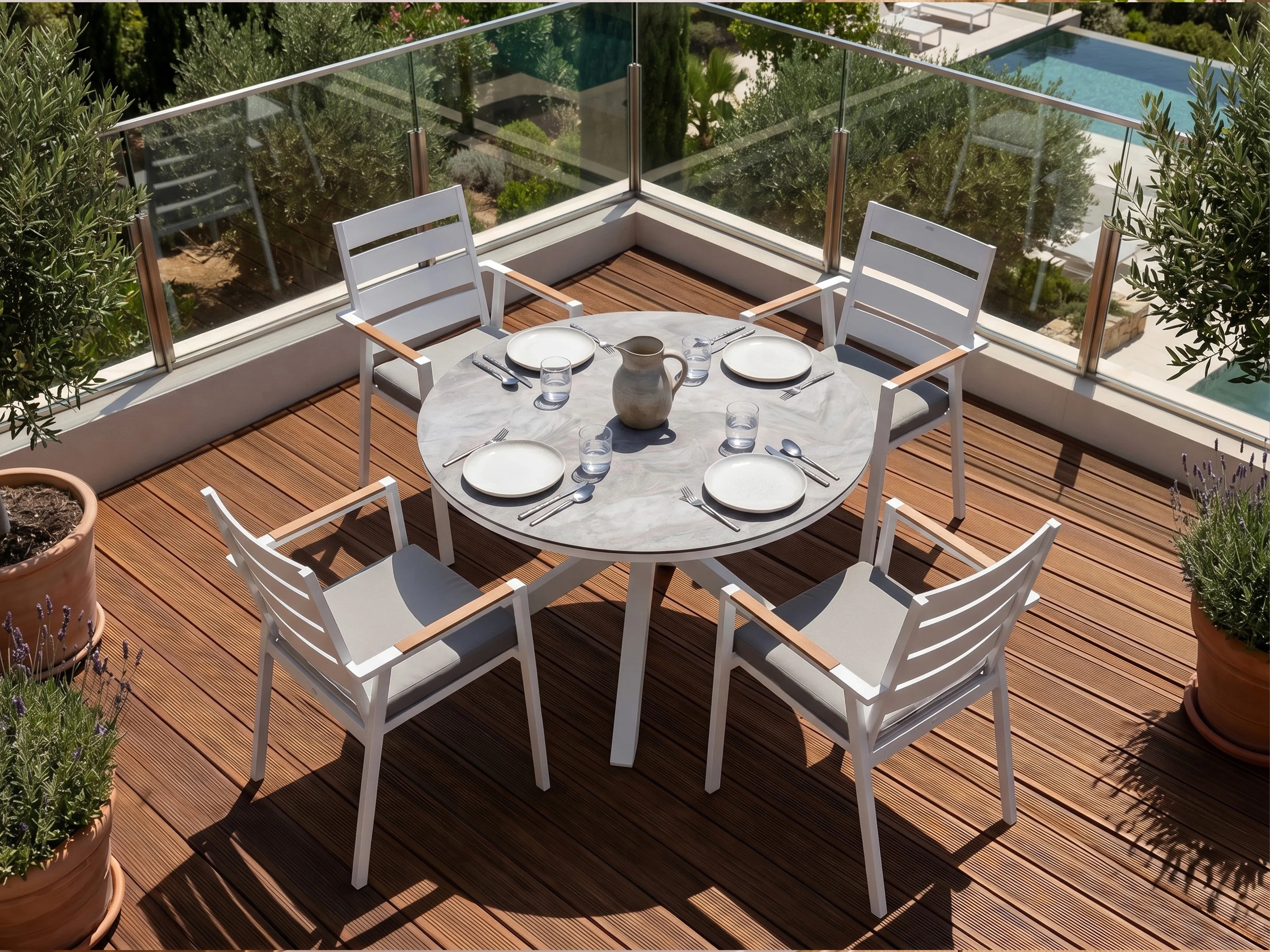 Garden Dining Set 4 Seater MALETTO/TAVIANO with Cushions Metal Marble Effect Grey