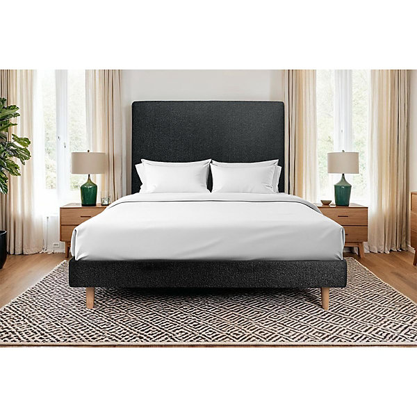 Lit avec tête de lit tapissier bouclette et sommier kit- Lit en bois massif