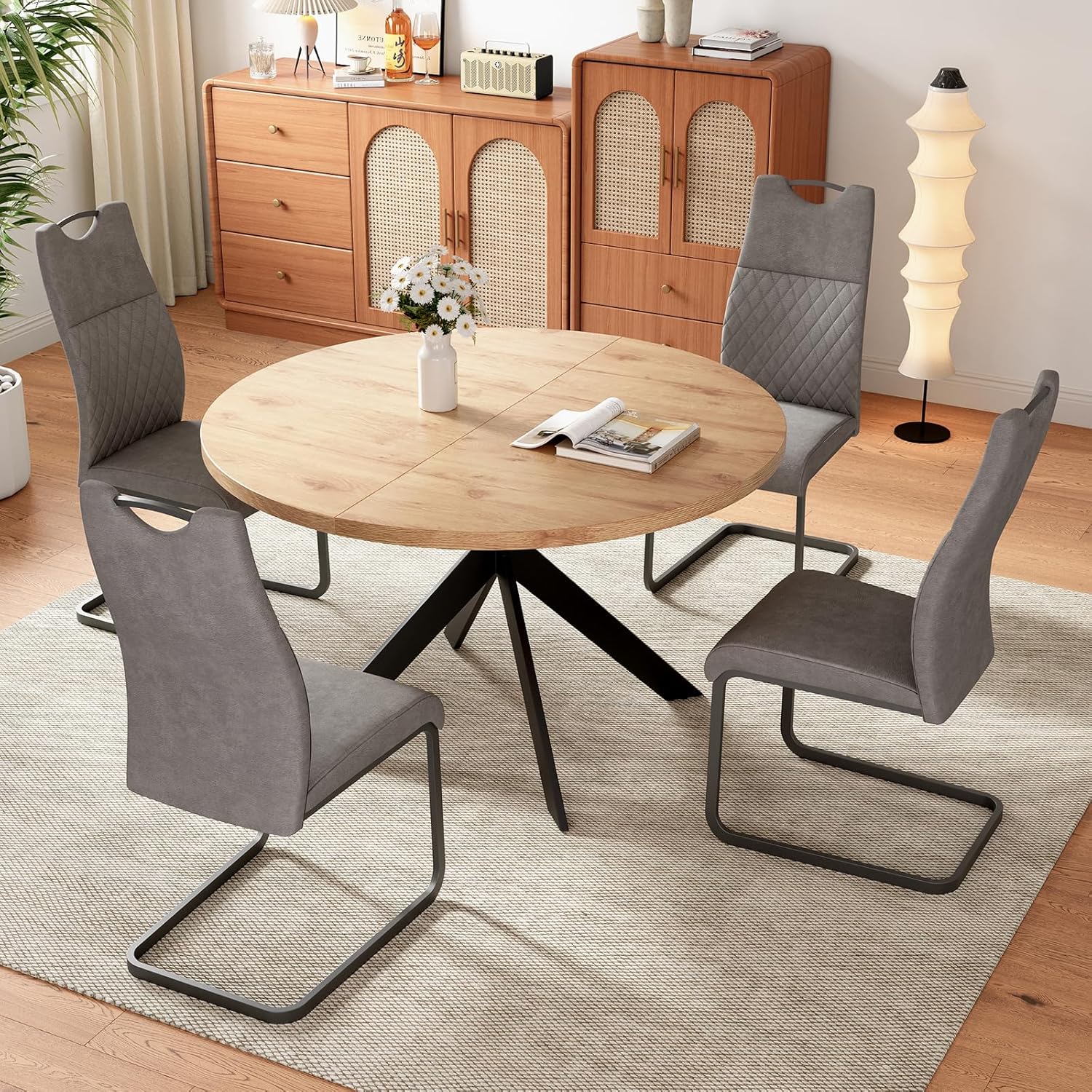 46.4 Dining Table and Chair Set, Mid Century Modern for Set of 4, Coffee Table with Steel Legs for Kitchen Dining Room, Office, Save Space