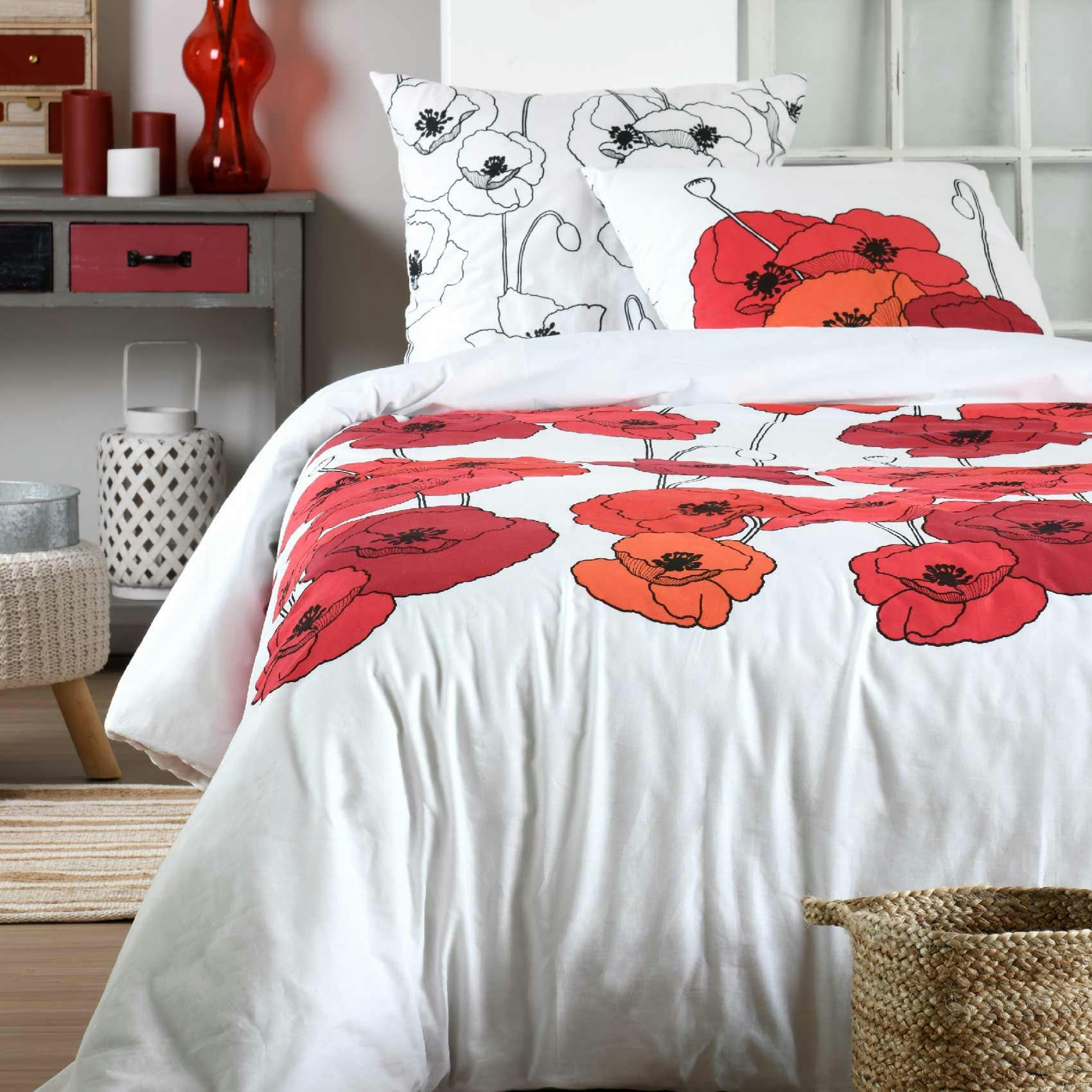 - Parure de couette au style coquelicot coton rouge 240x220 cm