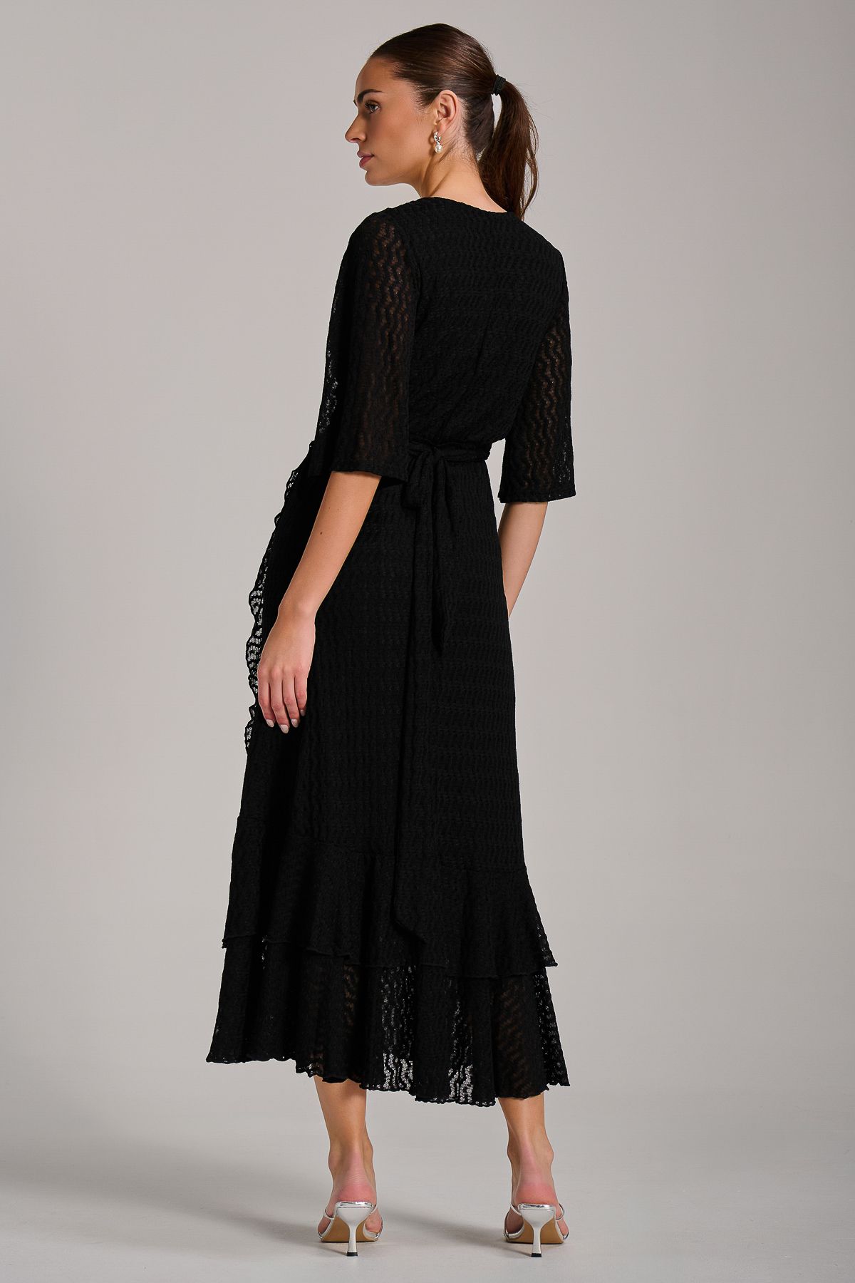 Jolie Moi Textured Ruffle Hem Knitted Maxi Dress