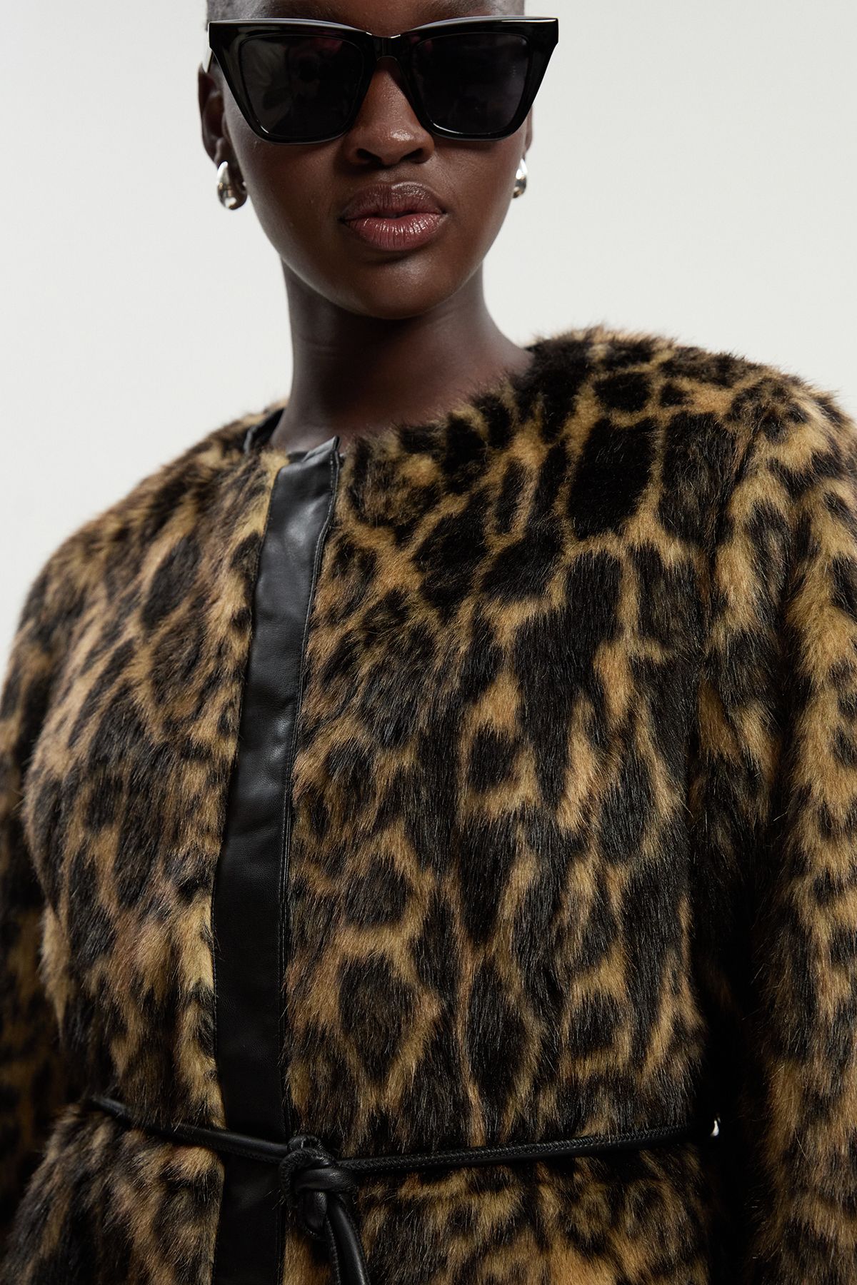 KarenMillen Faux Fur Leopard Collarless Coat
