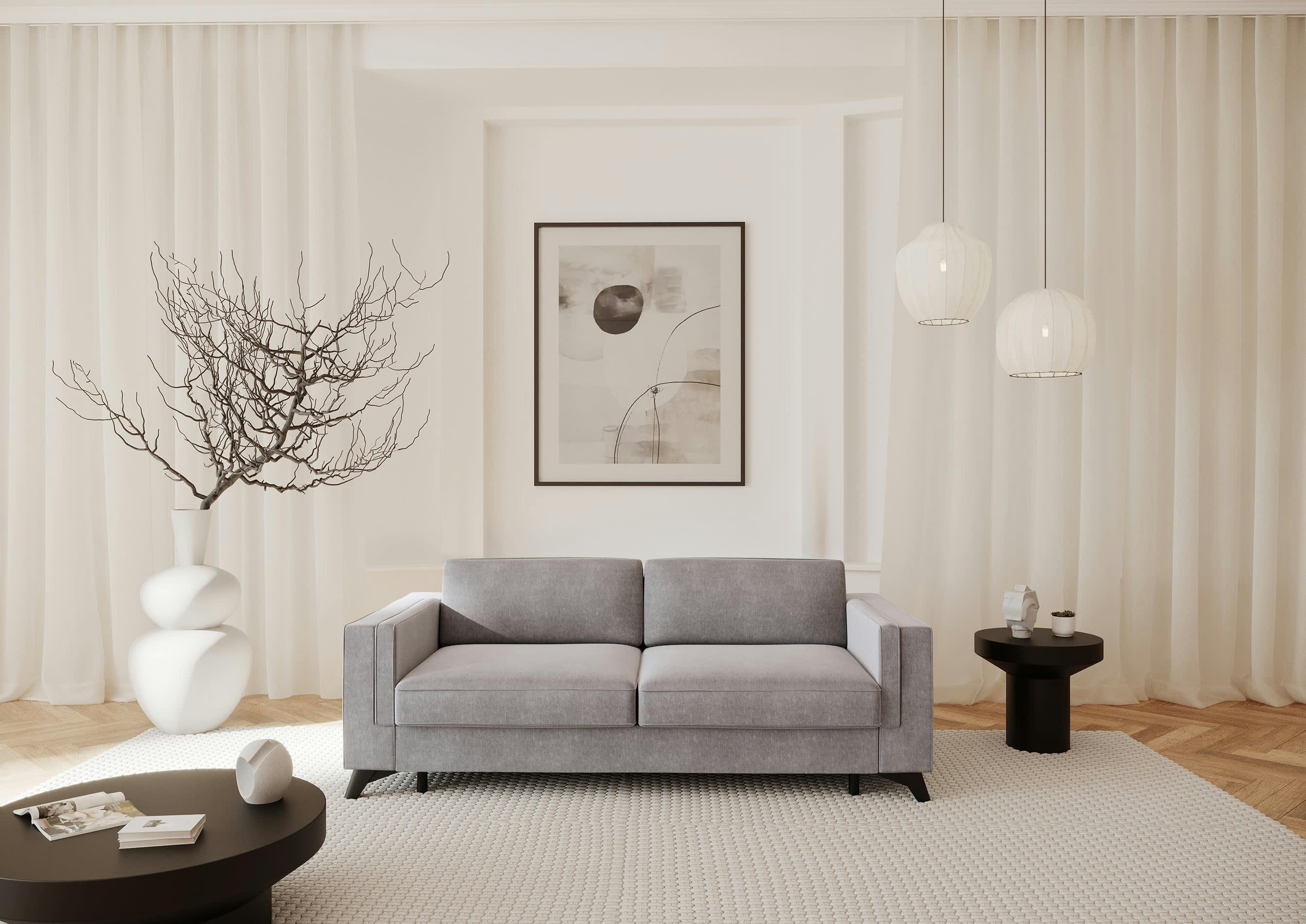 TOVA - Canapé convertible matelas velours gris clair 140cm