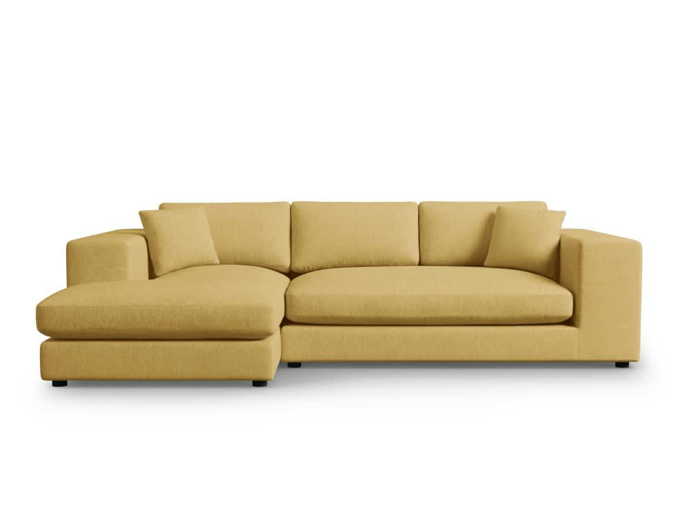 TENDANCE - Canapé d'angle 5 places en tissu structuré jaune