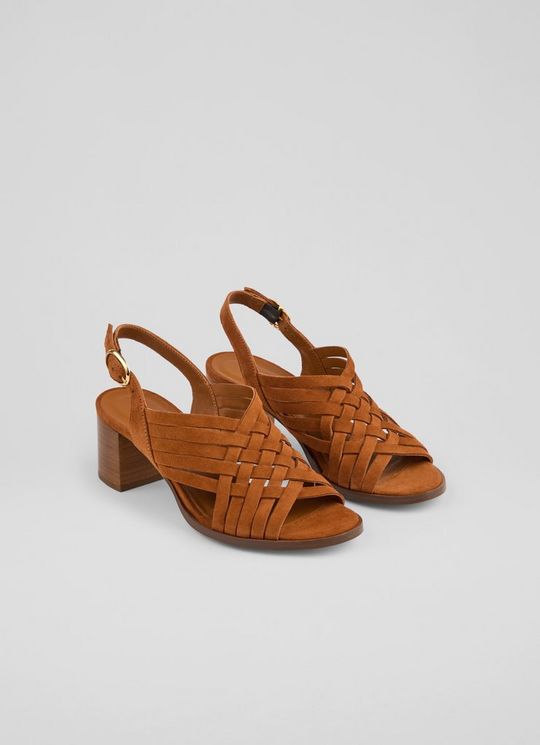 Kacey Tan Suede Multi Strap Woven Sandals