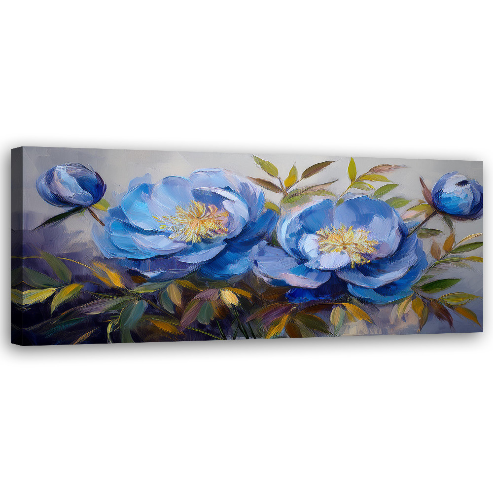 Feeby Obraz na płótnie, Piwonie Peonie Kwiaty Niebieskie 90x30