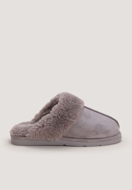 Womens Grey Fluffy Premium Mule Slippers